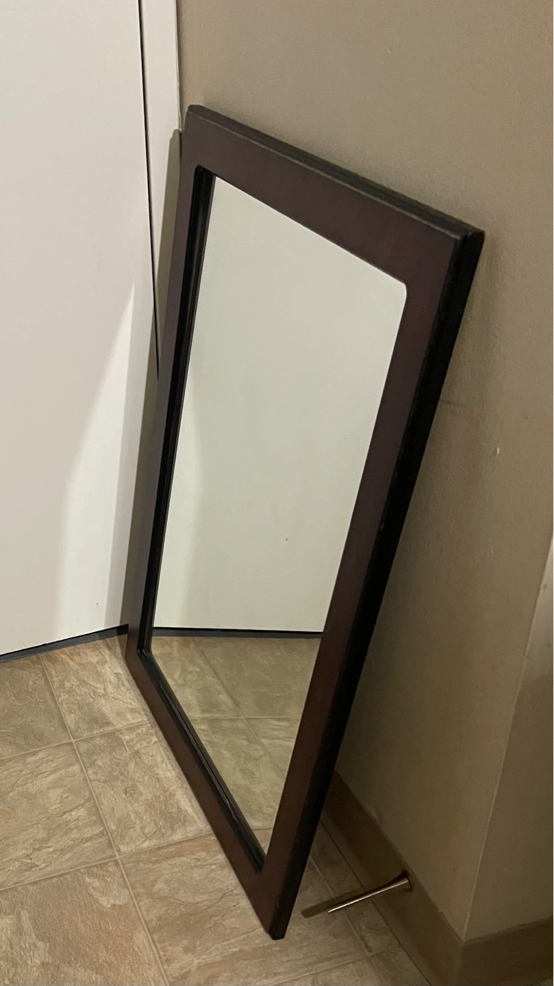 🌱 Large Dark Brown Wood Framed Wall Mirror