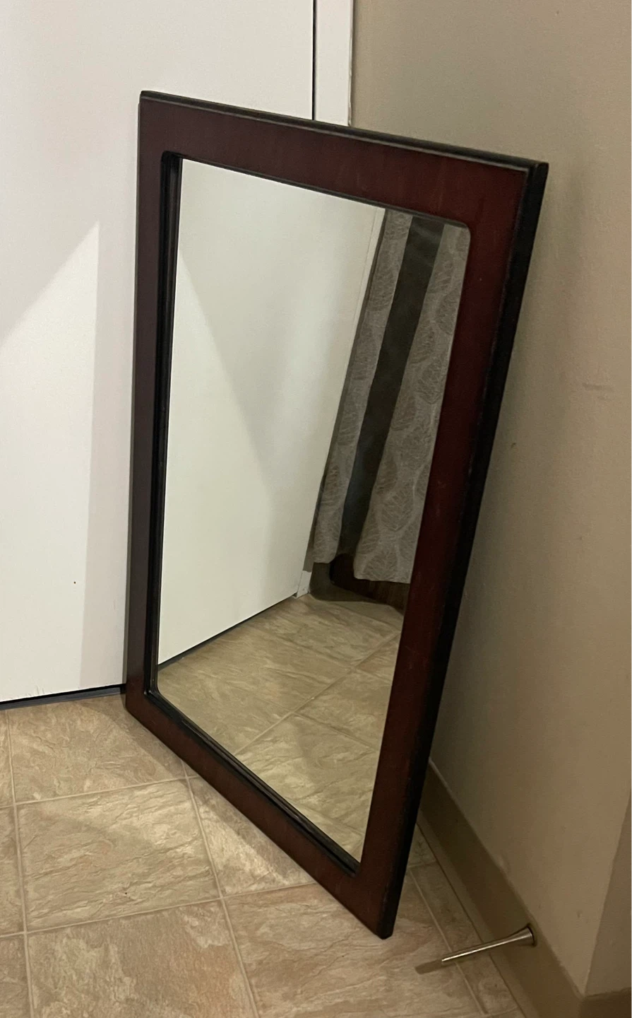 🌱 Large Dark Brown Wood Framed Wall Mirror - photo 2