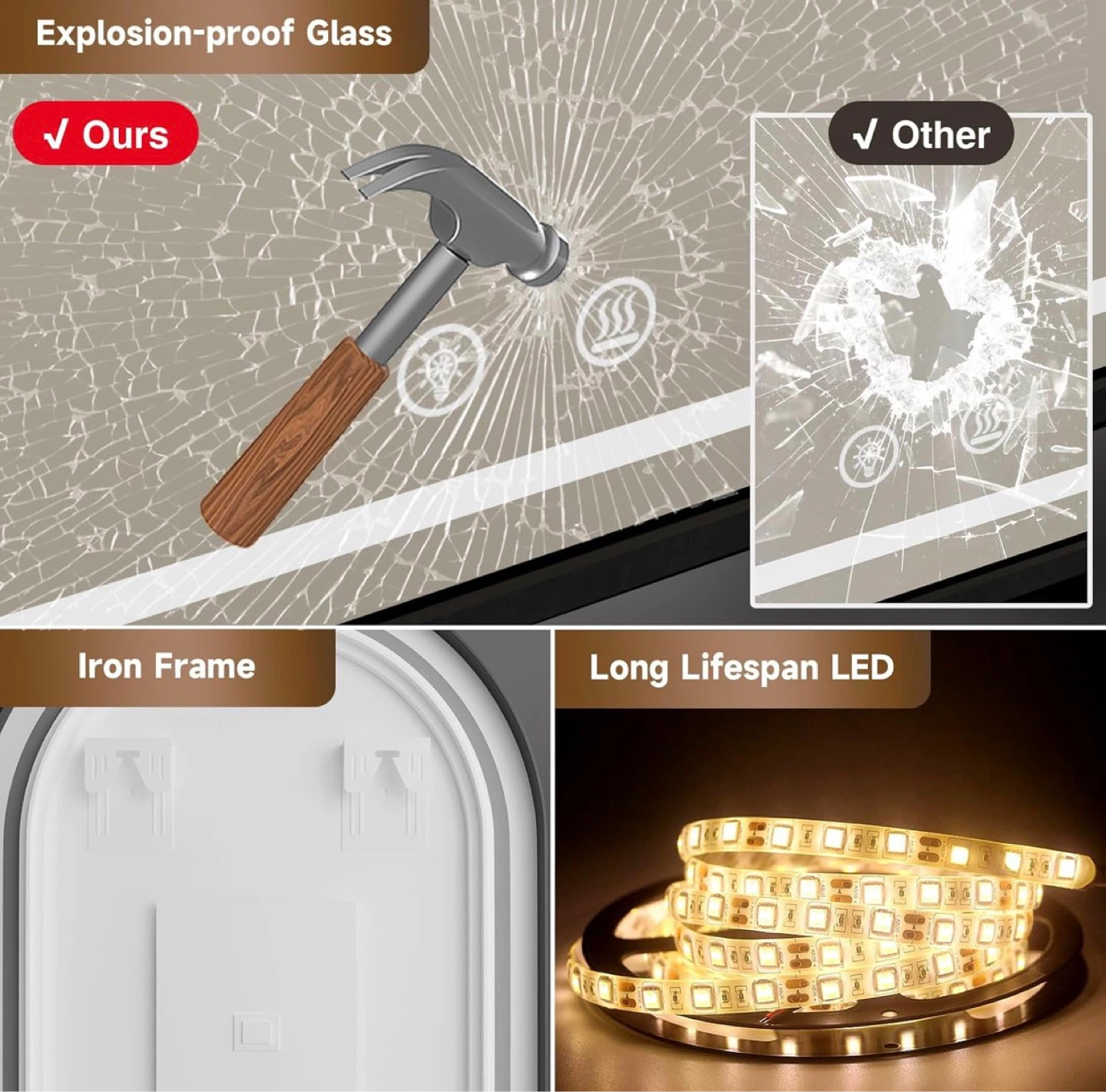 Oval LED Vanity Mirror with Explosion-Proof Glass - photo 5