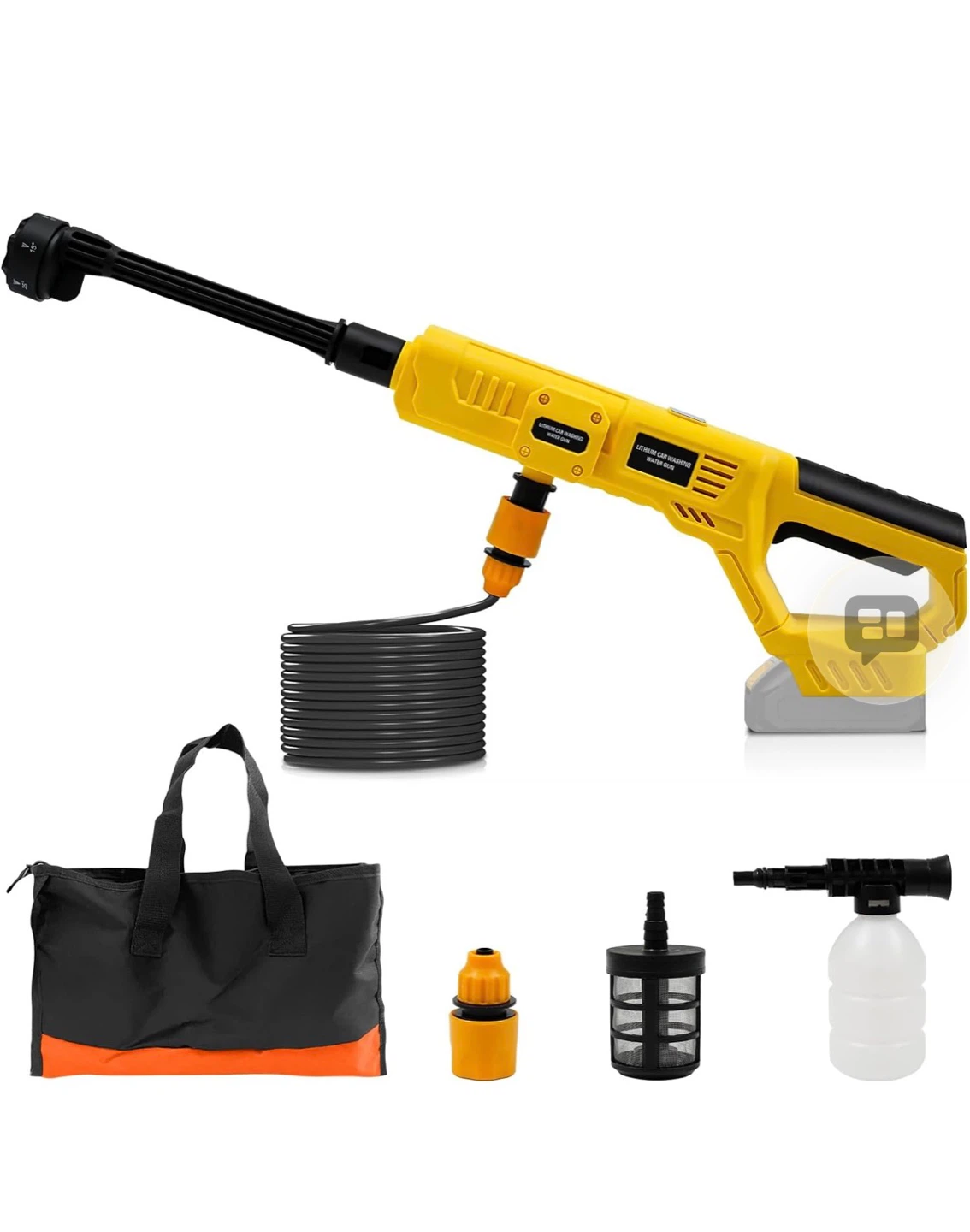 Yellow Portable Cordless Pressure Washer with Accessories