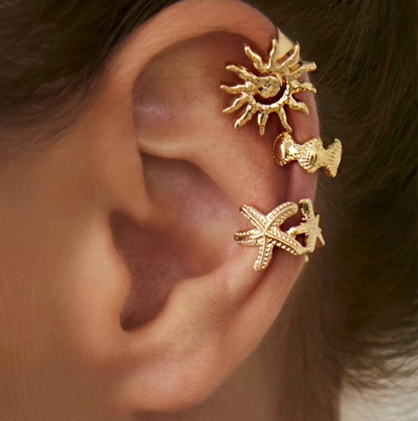 Gold ocean ear cuff set
