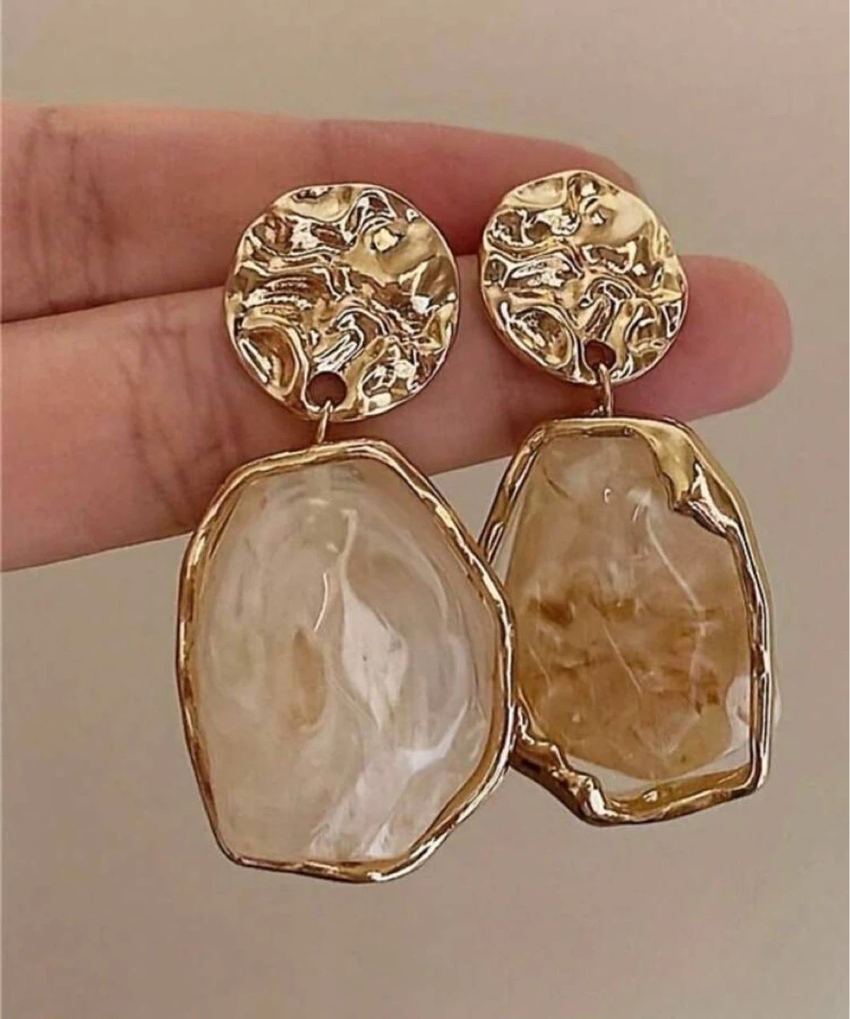 Gold & Cream Resin Drop Earrings - photo 3
