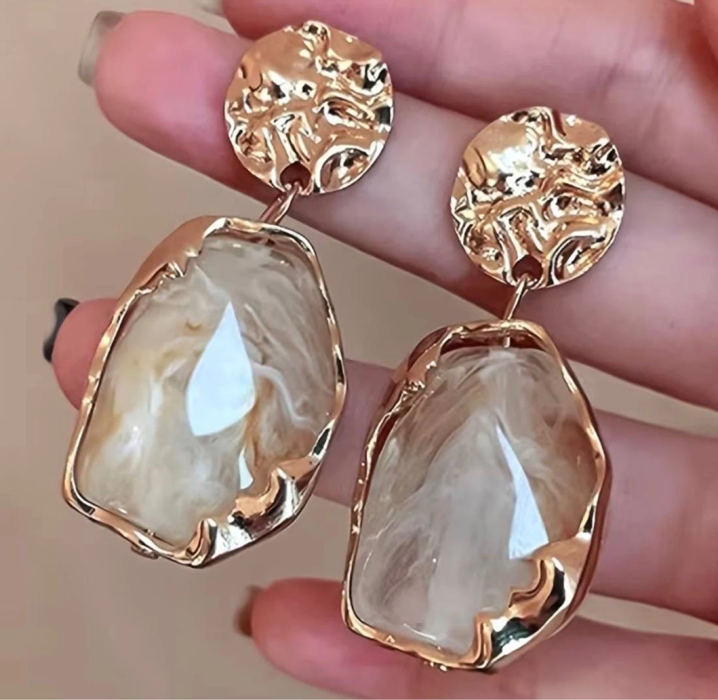 Gold & Cream Resin Drop Earrings - photo 4