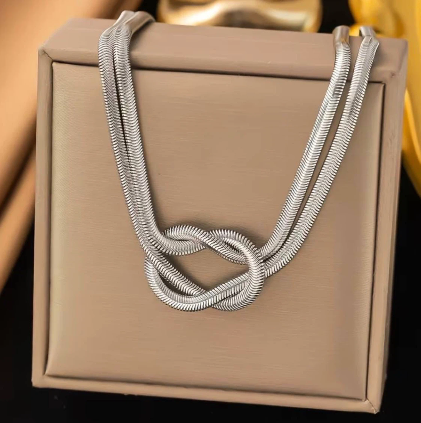 Double Snake Chain Knot Necklace – Silver colour - photo 4