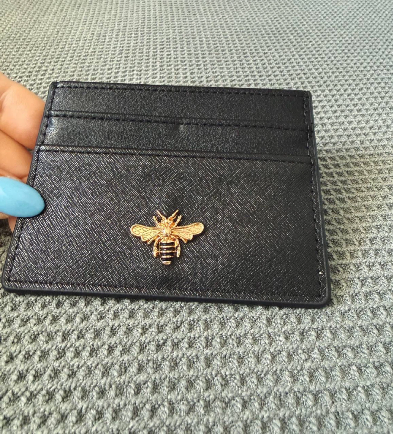 Card Holder with Gold Bee – Black