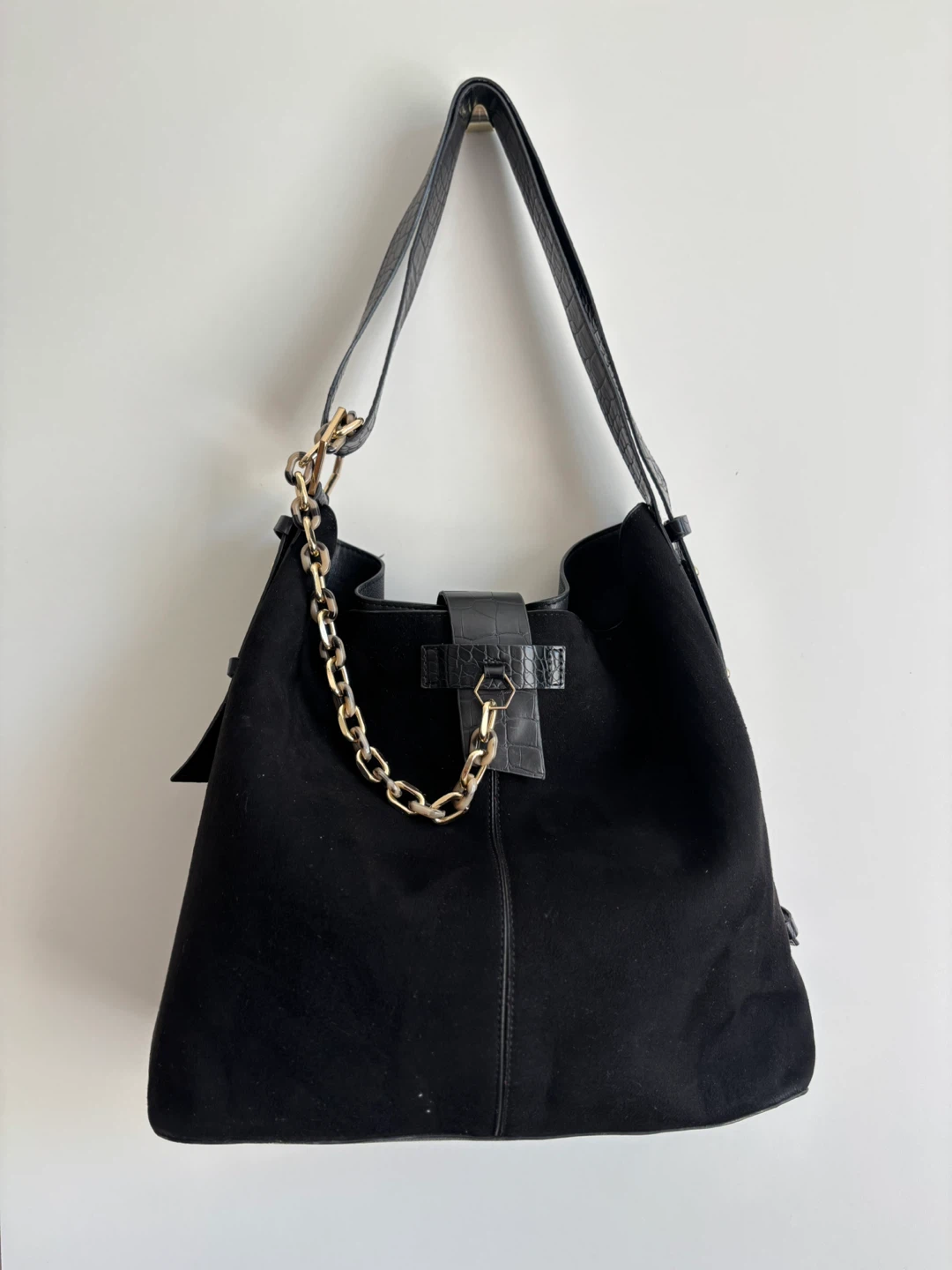 TOPSHOP Black Hobo Bag with Chain Detail