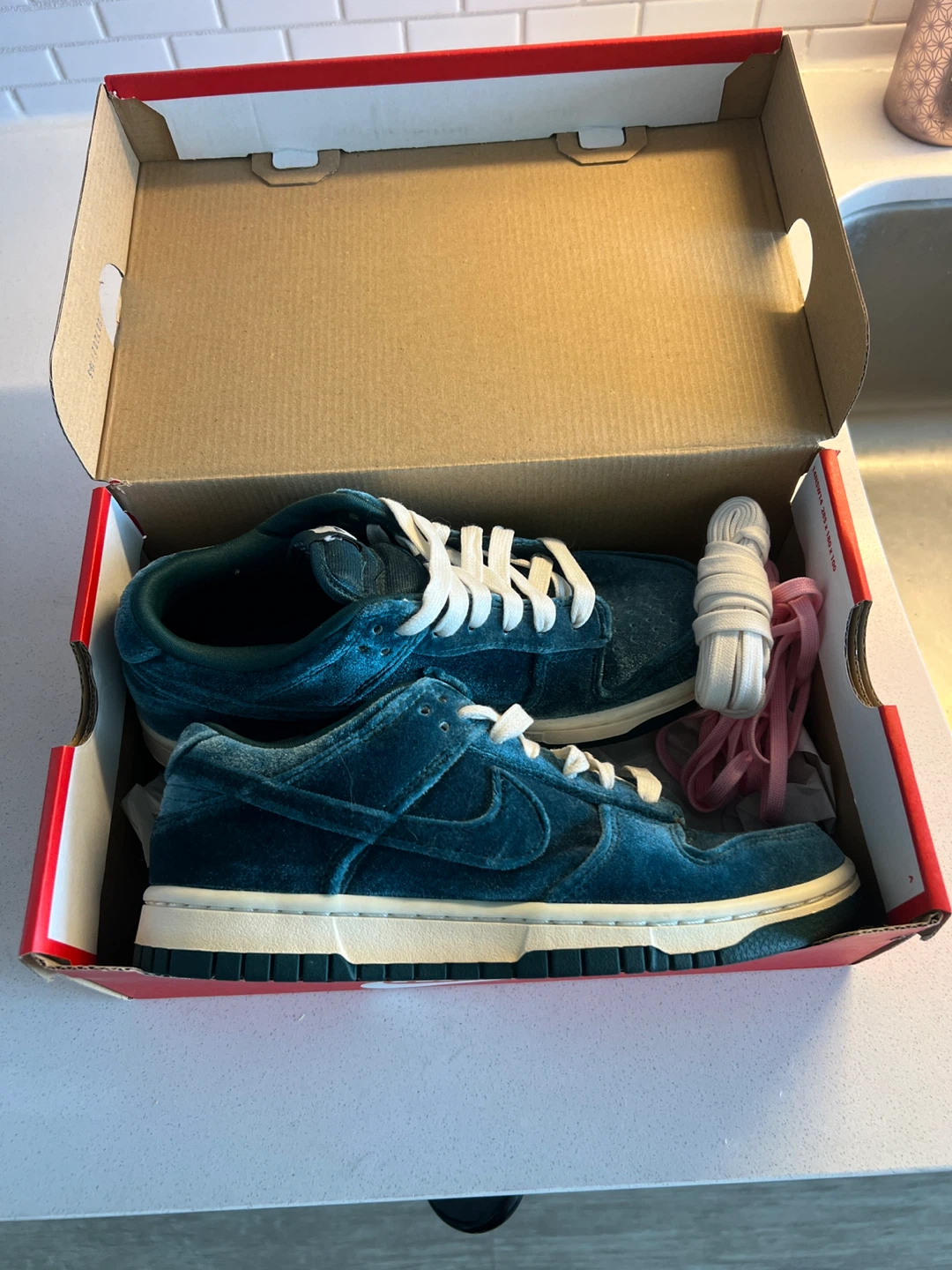 Nike Dunk Low Teal Velvet Shoes - photo 3