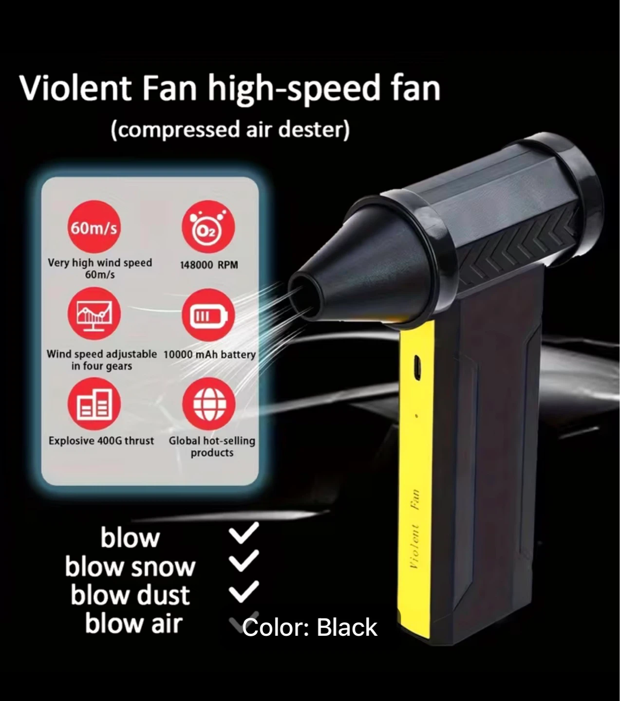 Violent Fan High-Speed Air Duster - Black