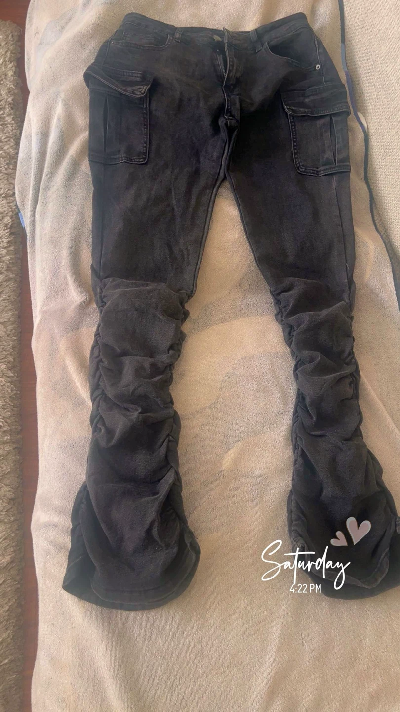 Black Stacked Cargo Jeans