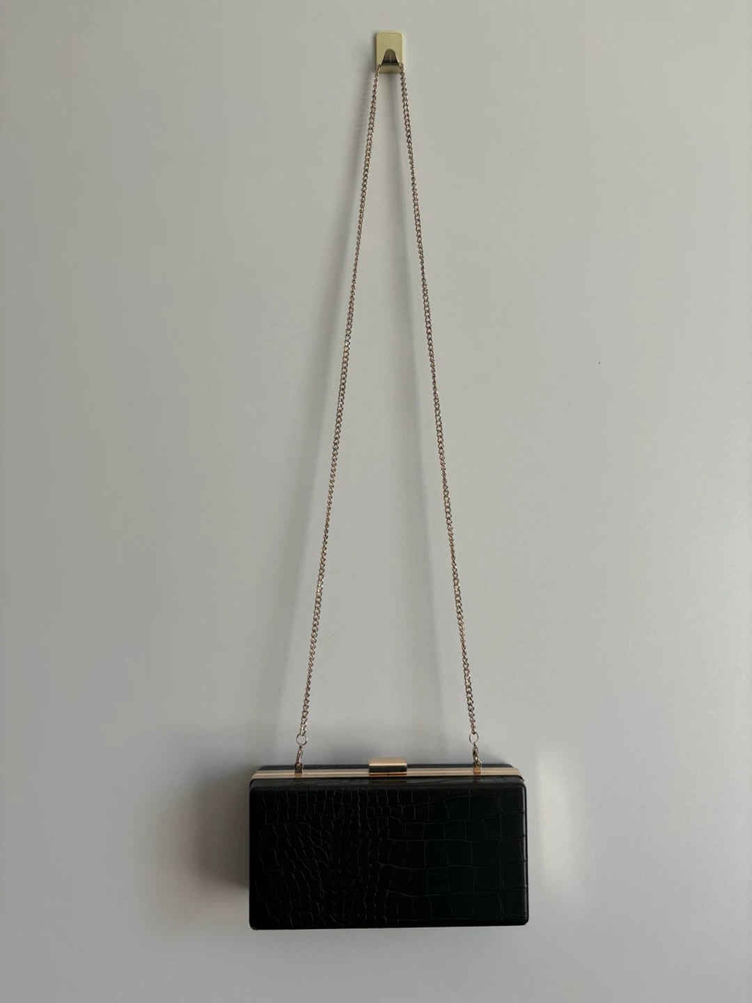H&M Black Croc Embossed Clutch with Chain