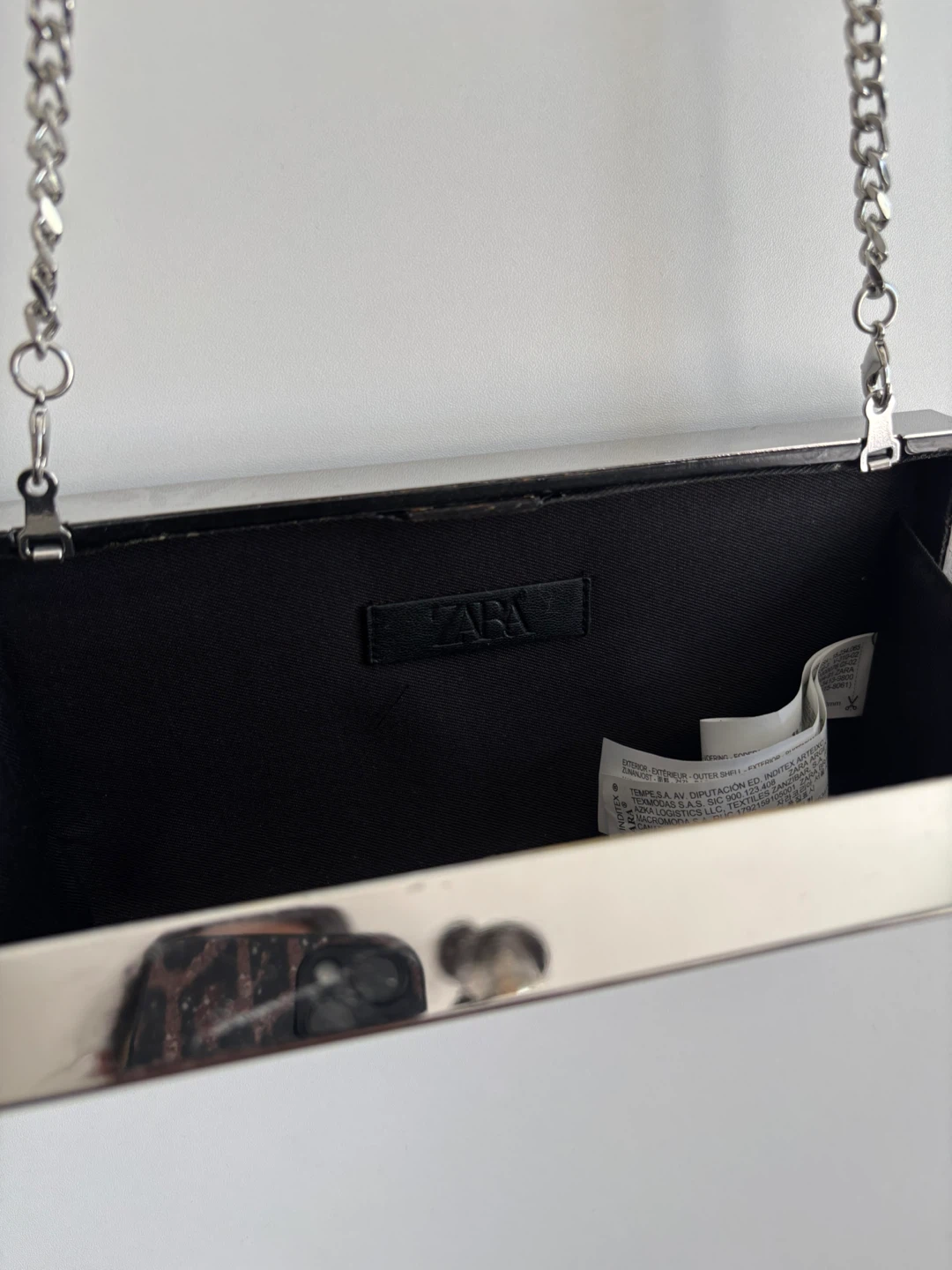 Zara Black & White Swirl Clutch with Silver Chain - photo 3