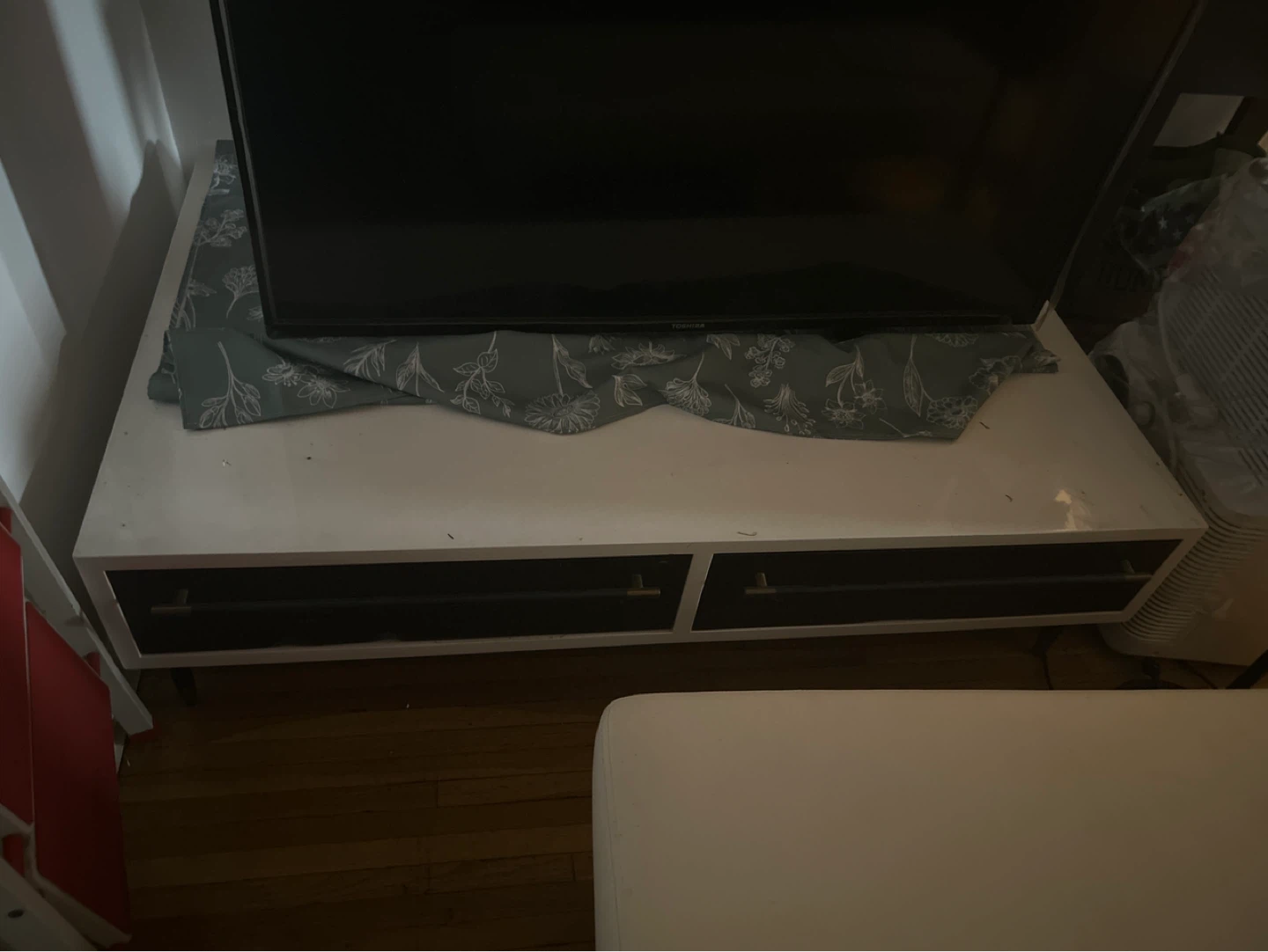 White TV Stand with 2 Drawers - photo 2