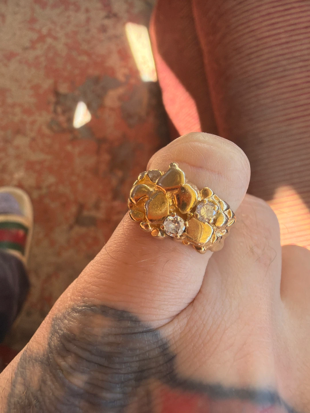 14k Gold Nugget Ring with Stones