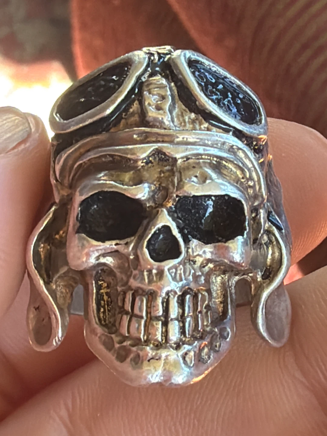 Sterling Silver Skull Aviator Ring