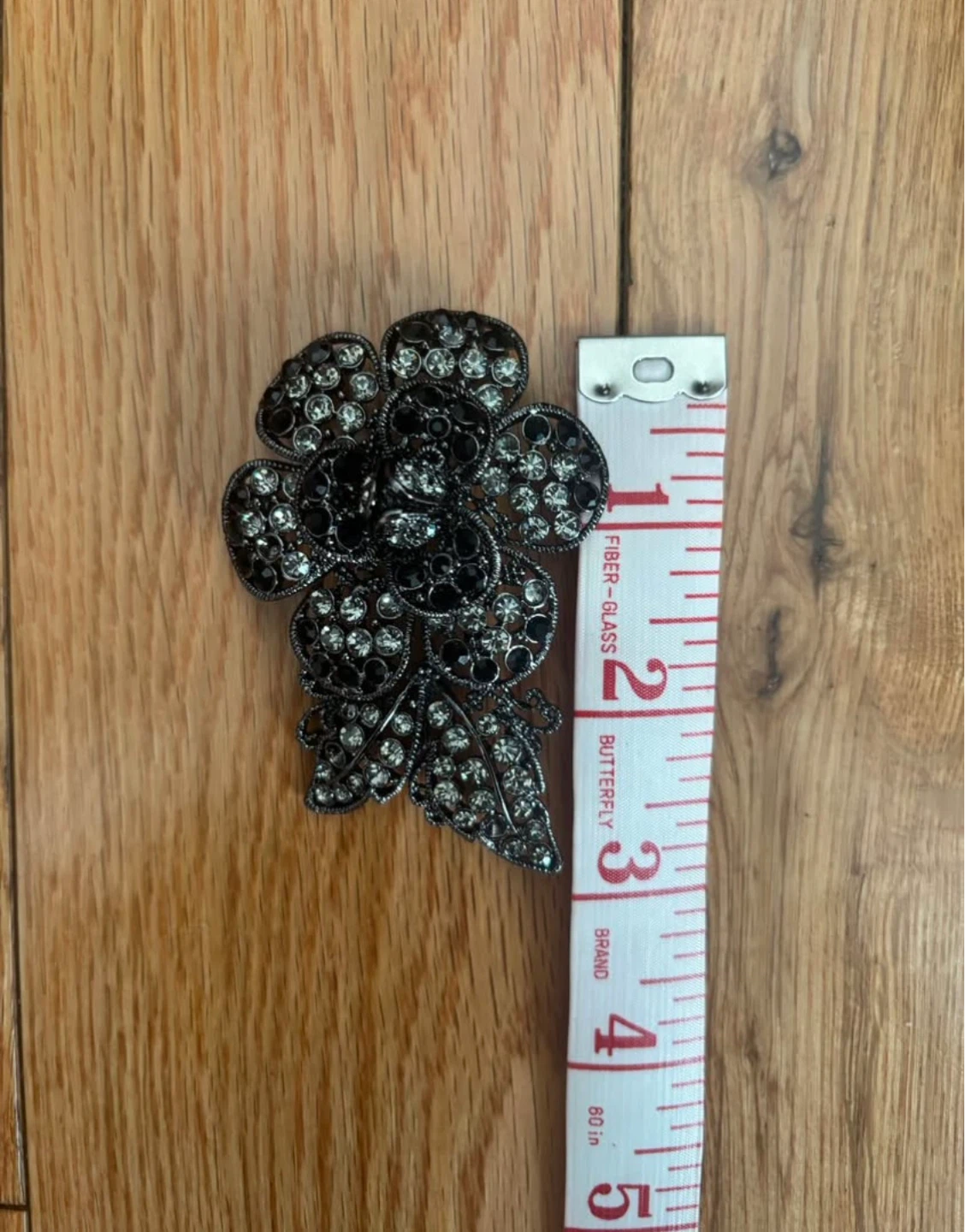 Vintage Large Gunmetal/Black & Clear Rhinestone Flower - photo 3