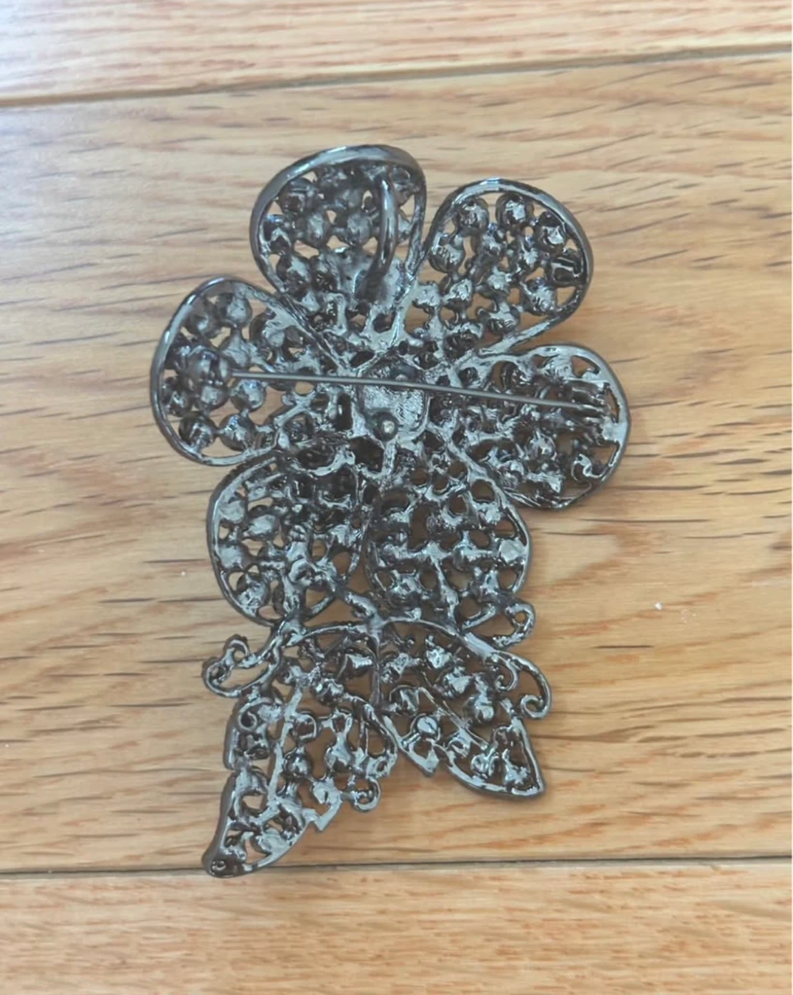 Vintage Large Gunmetal/Black & Clear Rhinestone Flower - photo 2