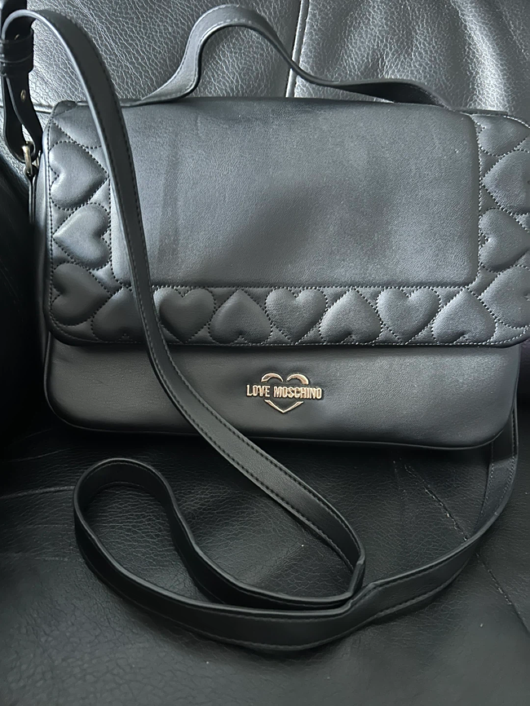 Love Moschino Black Quilted Heart Crossbody Bag