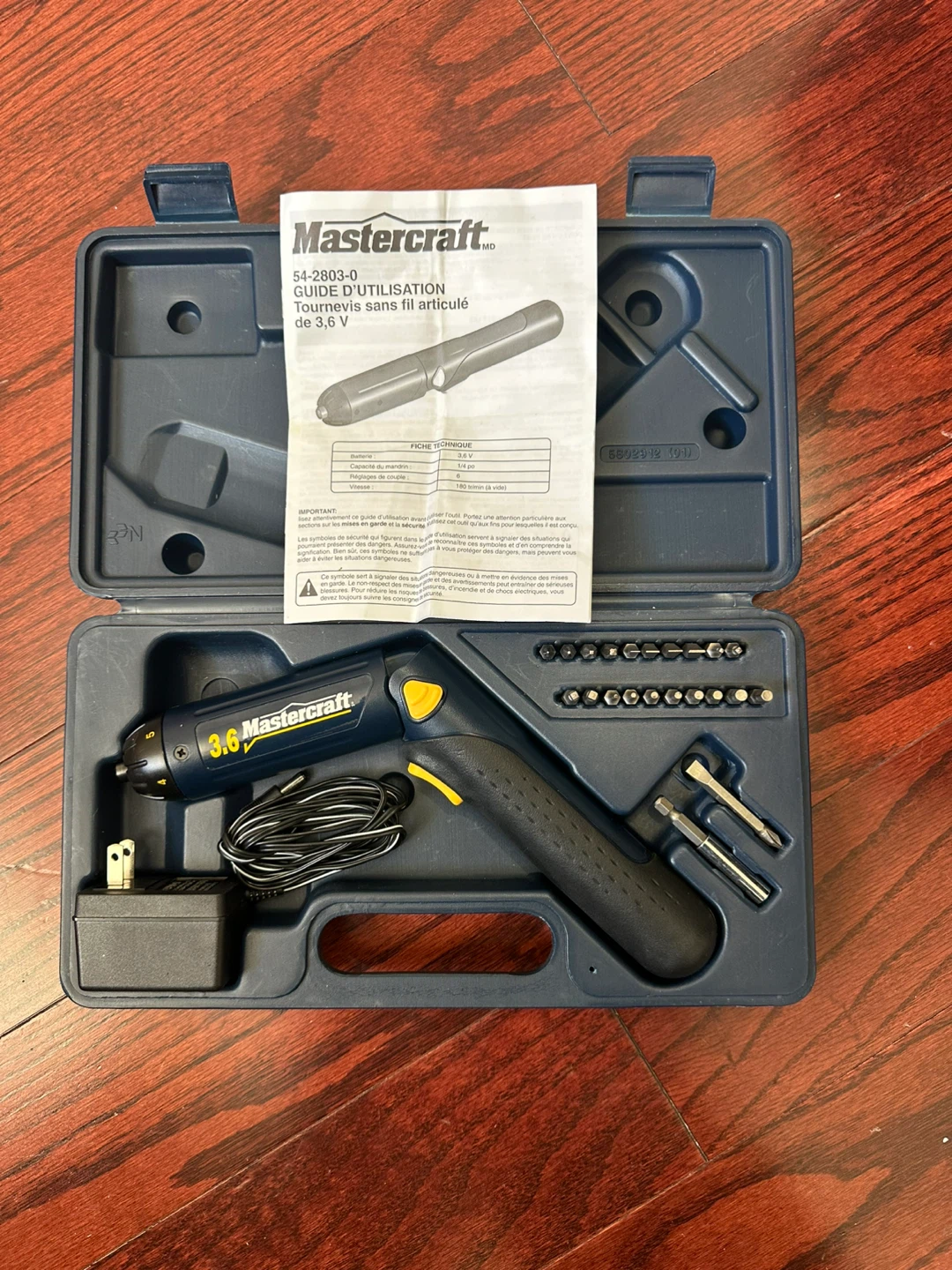 Mastercraft 3.6V Cordless Screwdriver with Bit Set