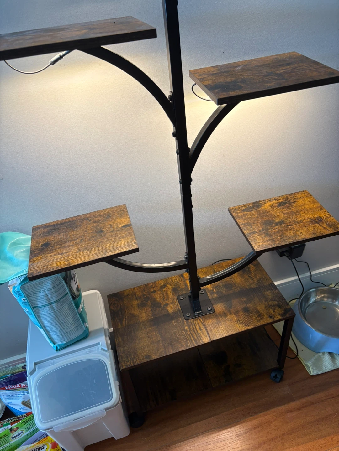 Wooden Plant Stand with LED Lights