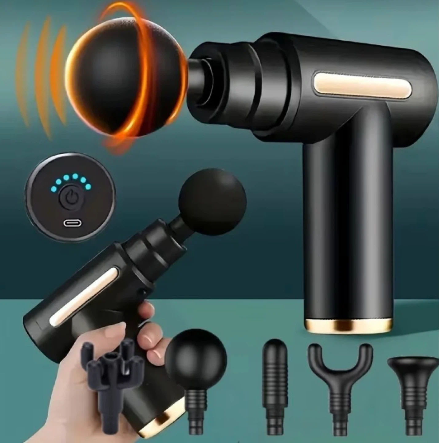 Black Massage Gun with Multiple Attachments