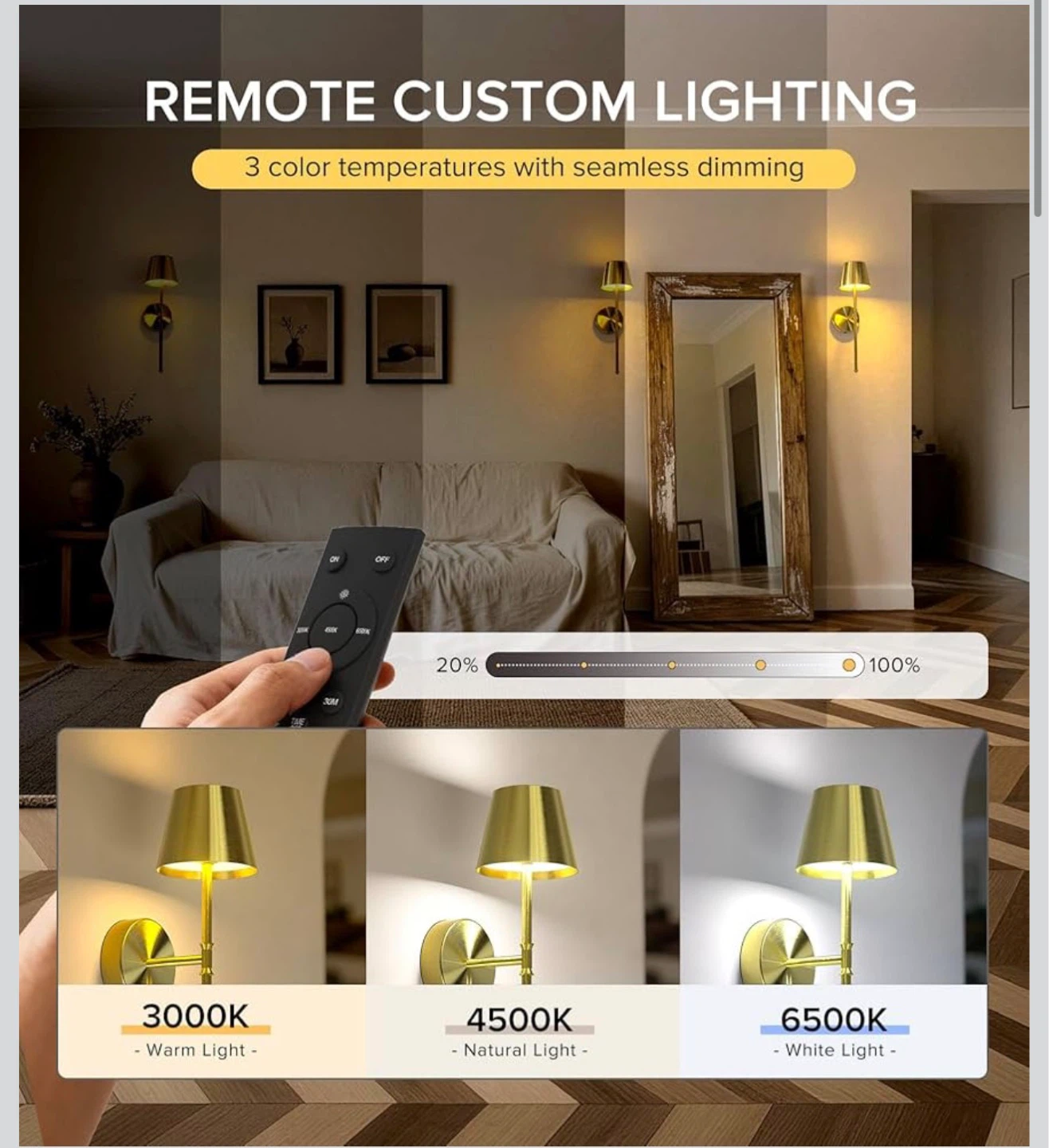 Wireless Sconces Set of 2 - Rechargeable, Gold UME3 - photo 3