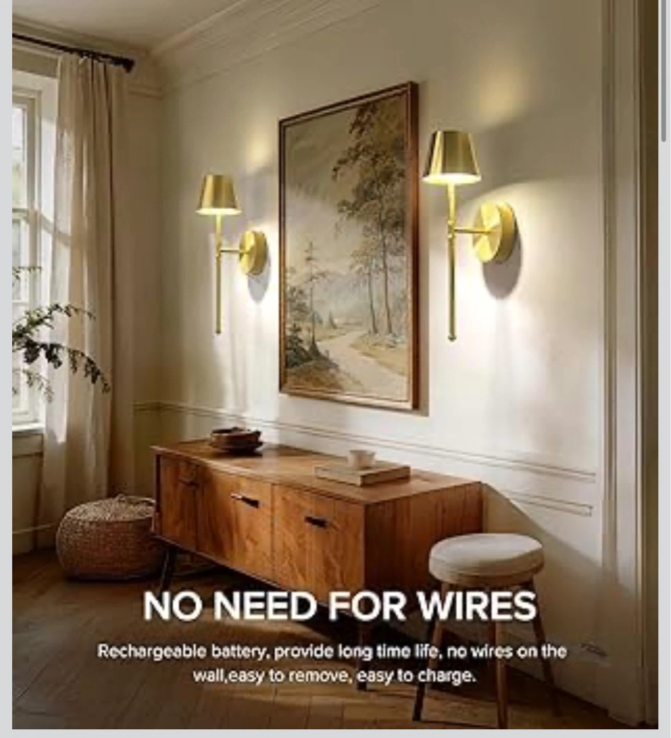 Wireless Sconces Set of 2 - Rechargeable, Gold UME3 - photo 2