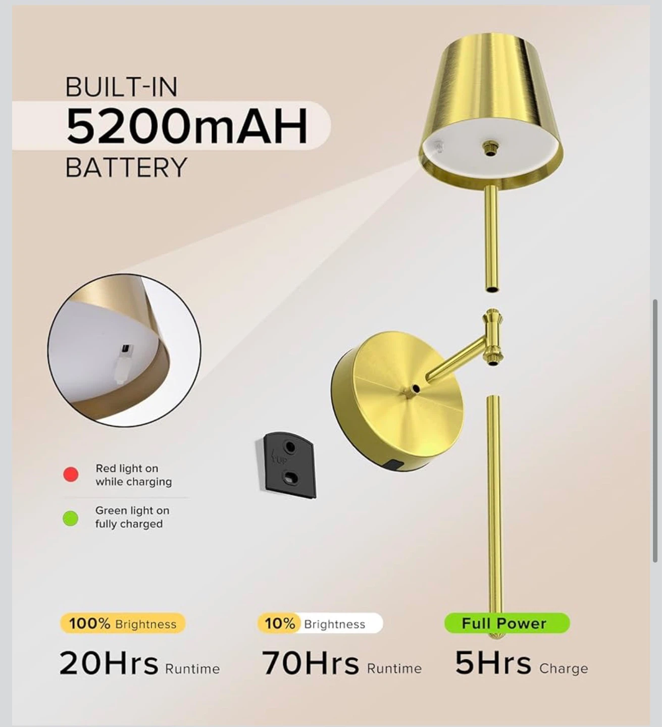 Wireless Sconces Set of 2 - Rechargeable, Gold UME3 - photo 5