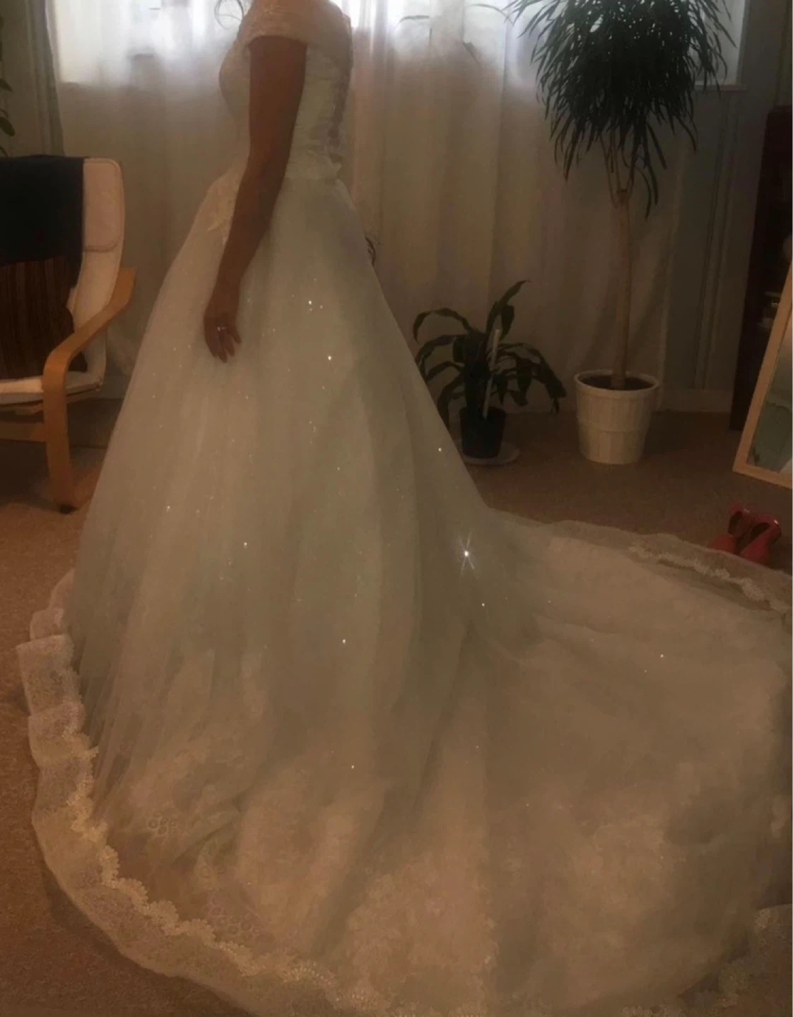 White wedding dress with train