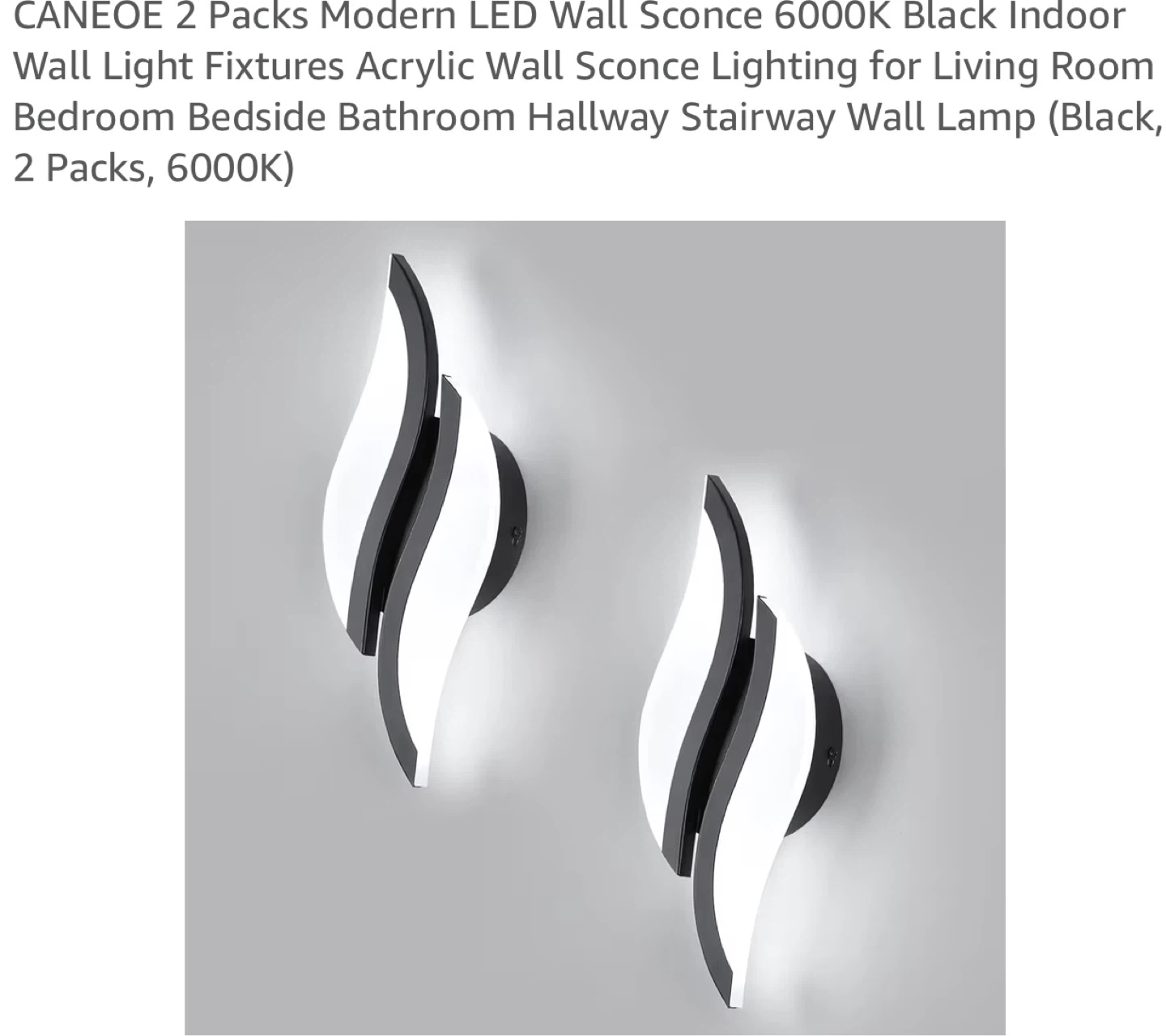 Modern LED Wall Sconces (Black, 6000K) 2 Packs M6S