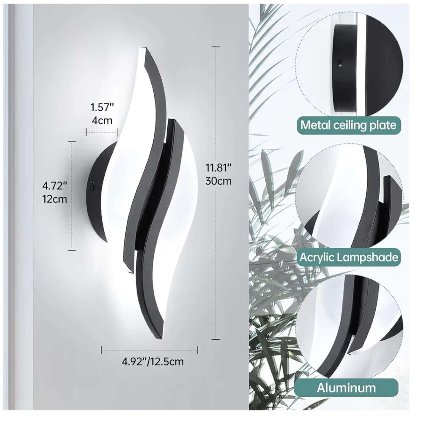 Modern LED Wall Sconces (Black, 6000K) 2 Packs M6S - photo 2