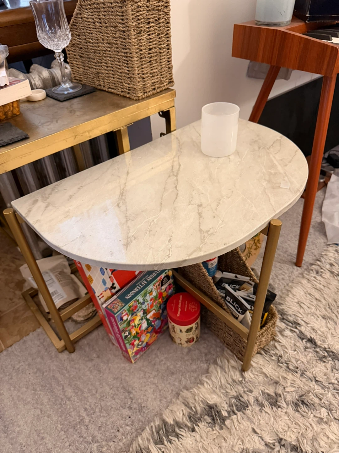 Marble Top Half-Moon Accent Table