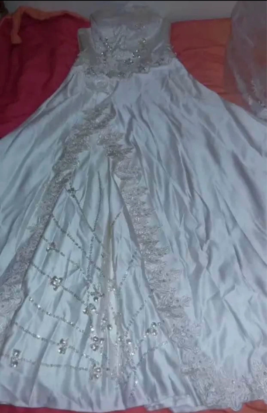 White Strapless Wedding Dress with Beading