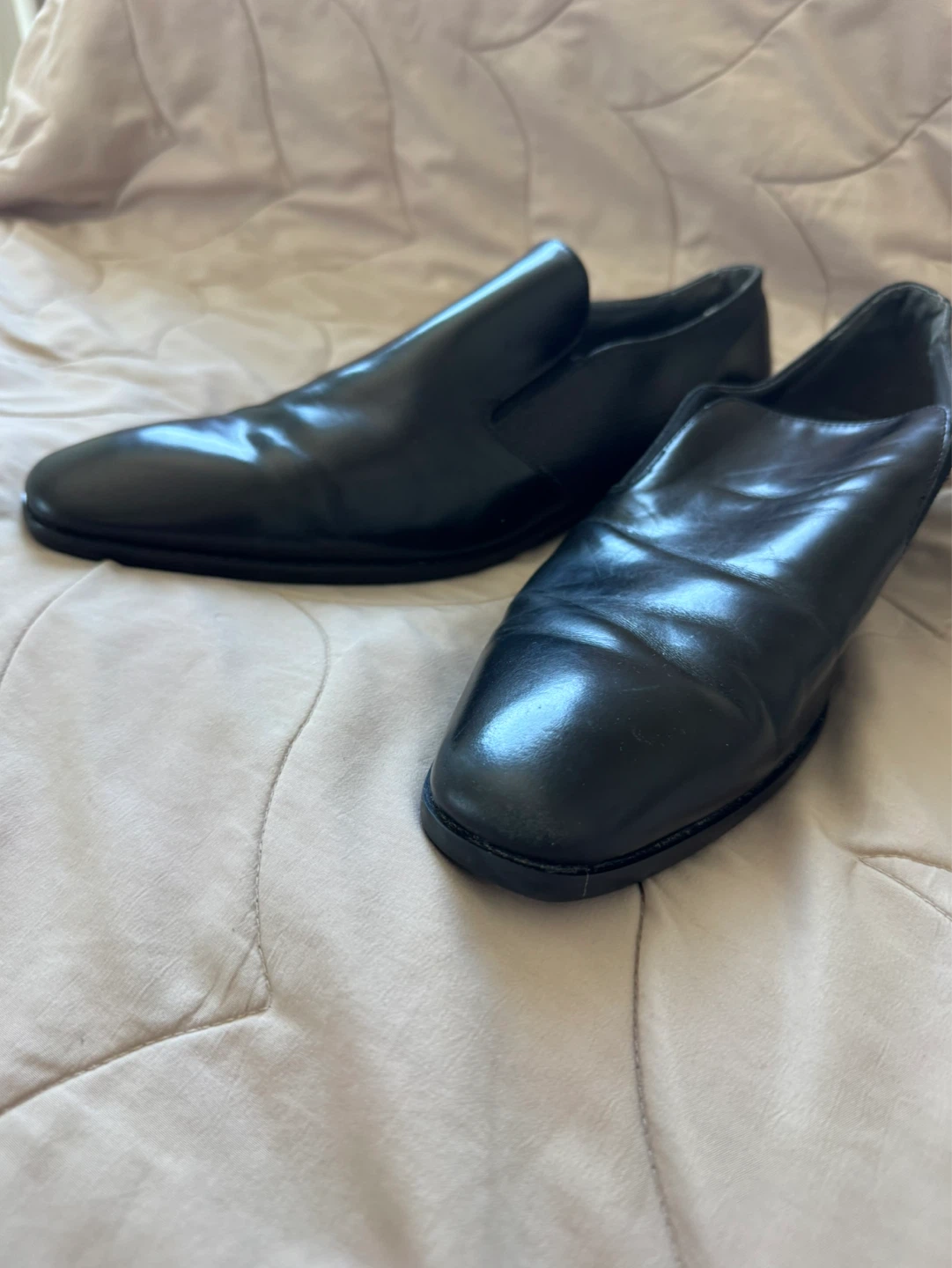 ALDO Black Leather Loafers with Navy Socks