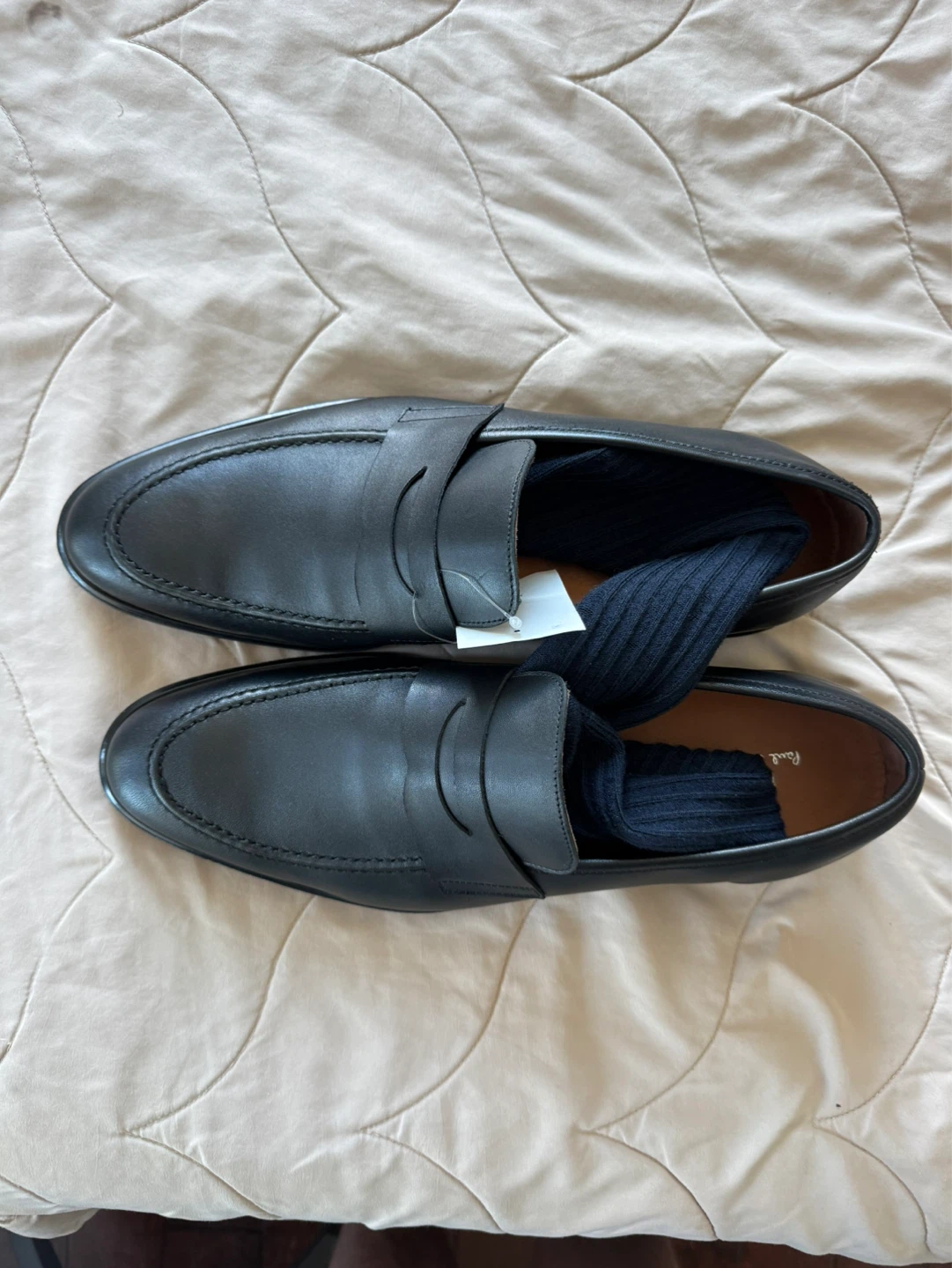 ALDO Black Leather Loafers with Navy Socks - photo 5