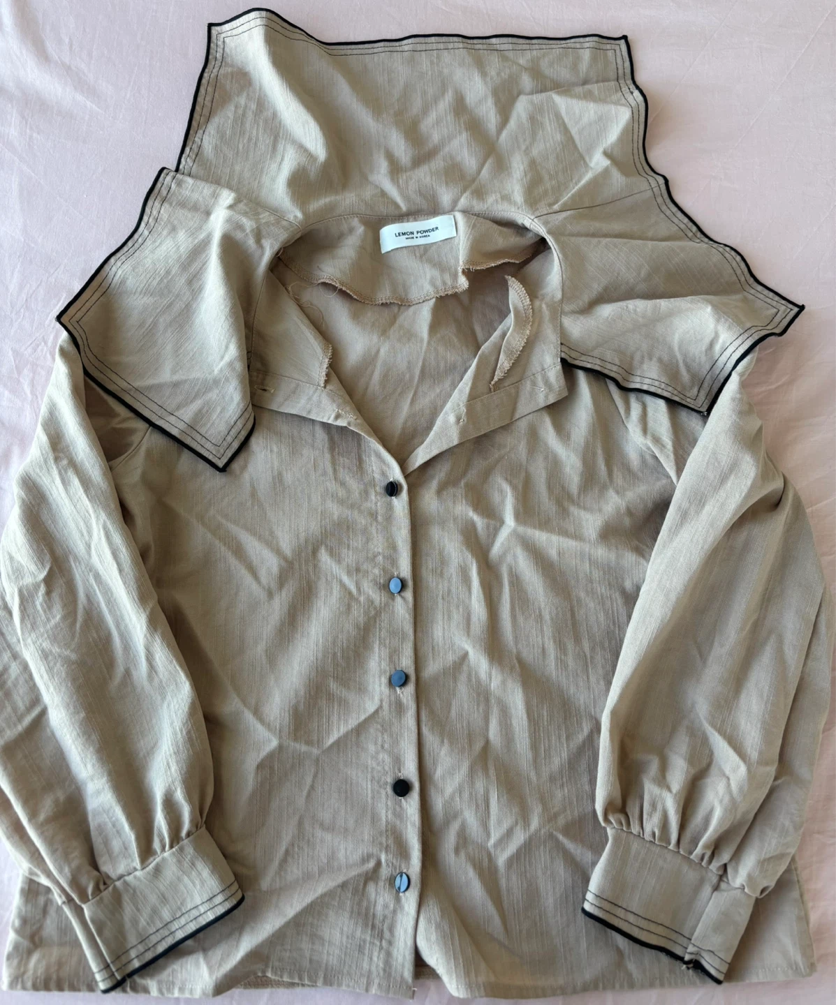 Lemon Powder Beige Button-Up Shirt