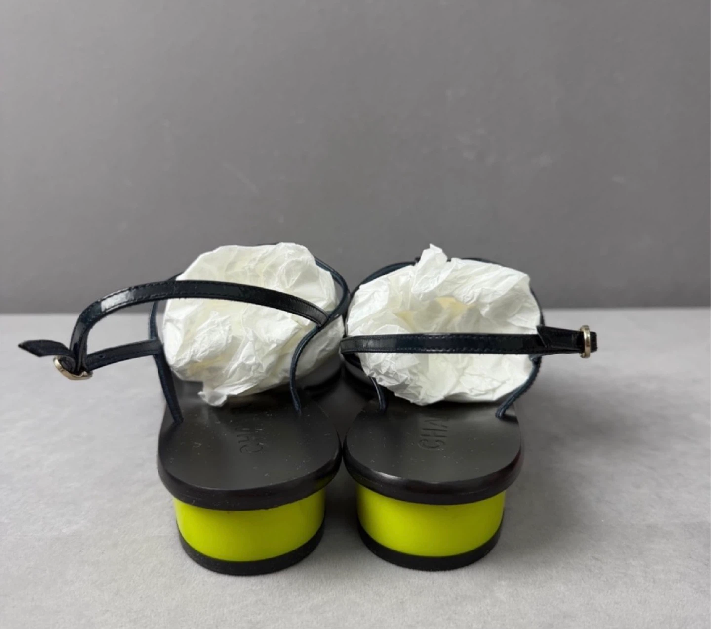 Chanel Black T-Strap Sandals with Yellow Heel Detail - photo 4