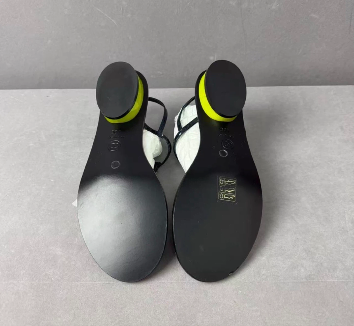 Chanel Black T-Strap Sandals with Yellow Heel Detail - photo 5