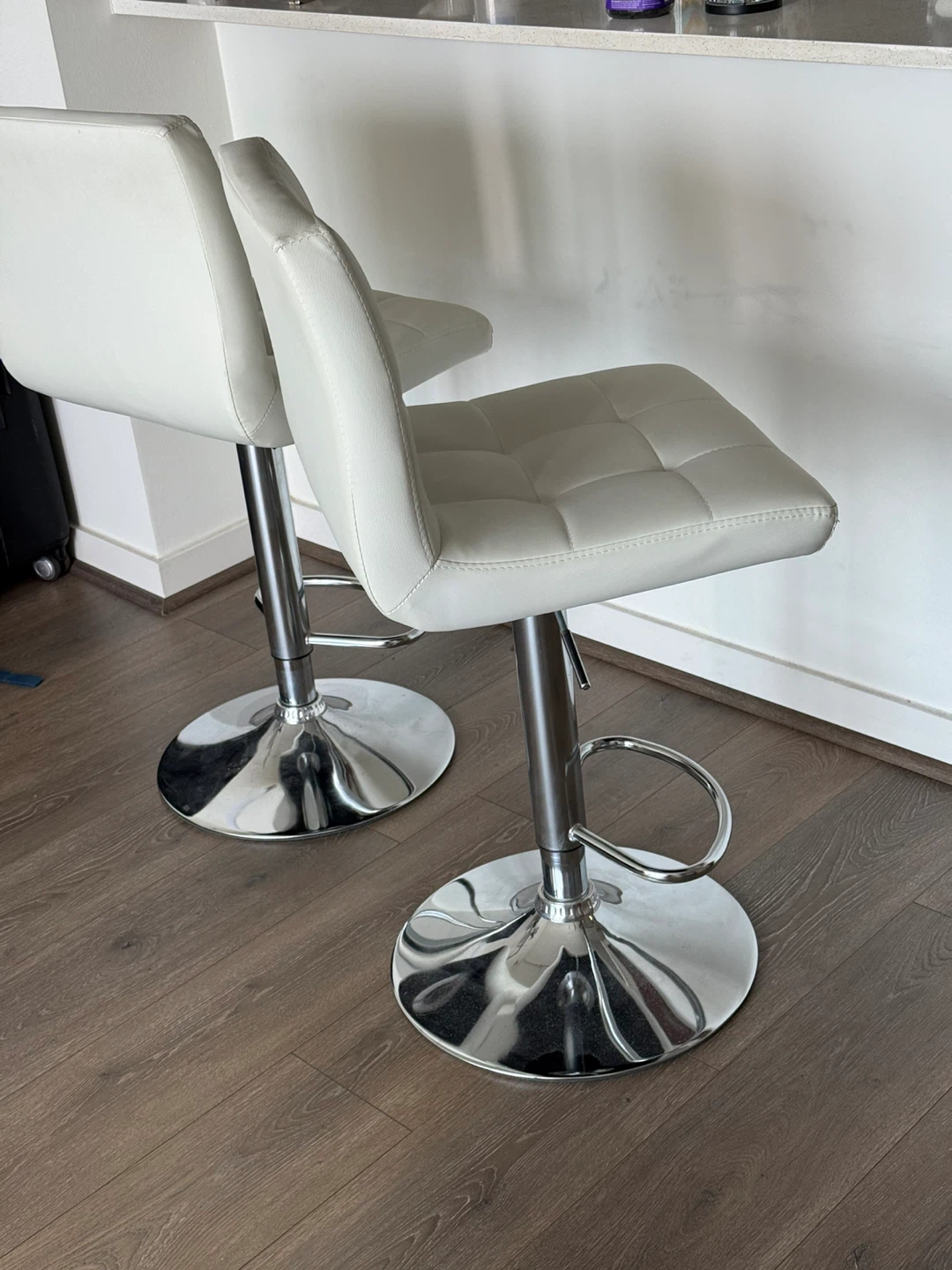 White Faux Leather Adjustable Bar Stools (Set of 2) - photo 4