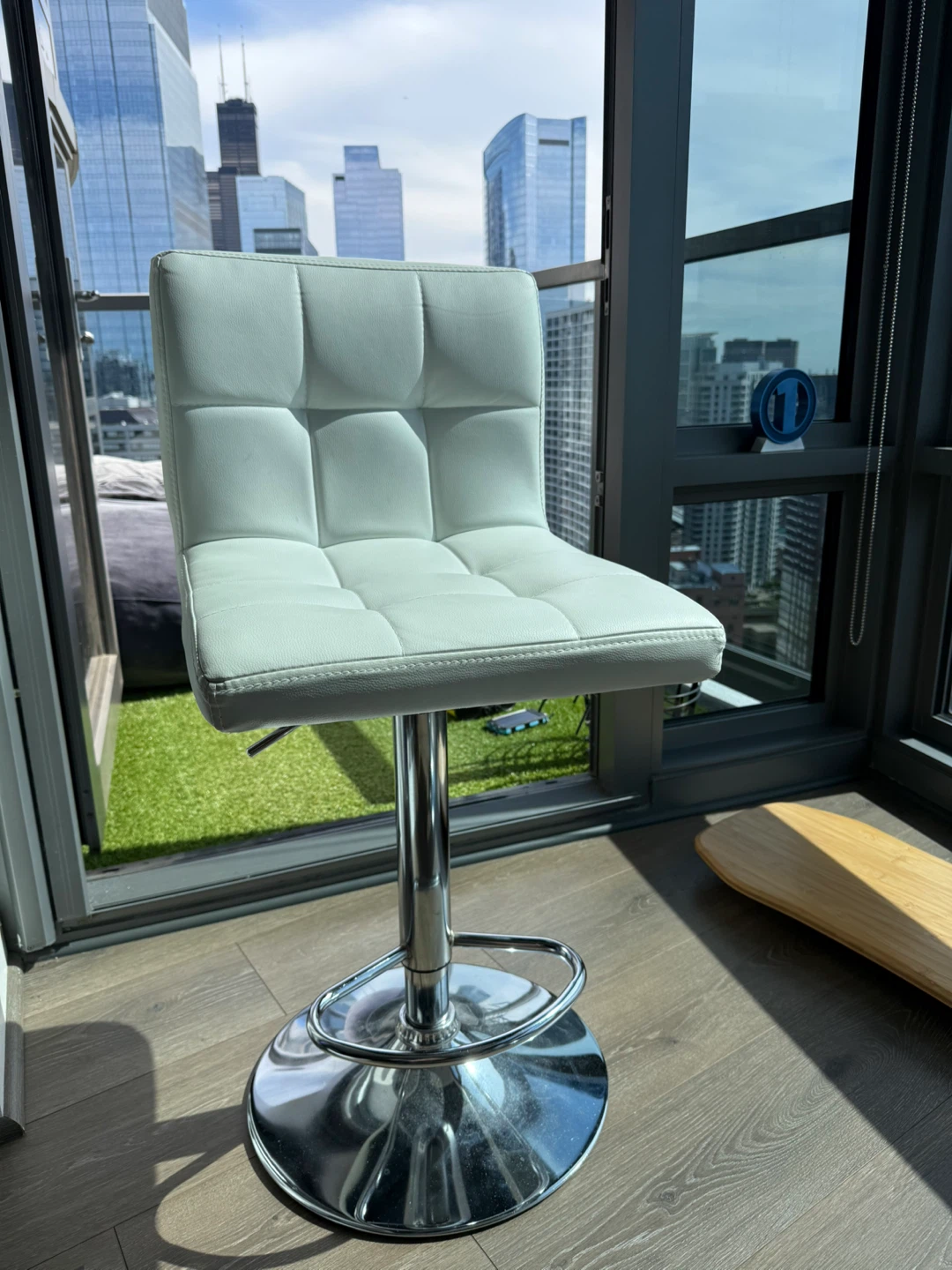 White Faux Leather Adjustable Bar Stools (Set of 2)