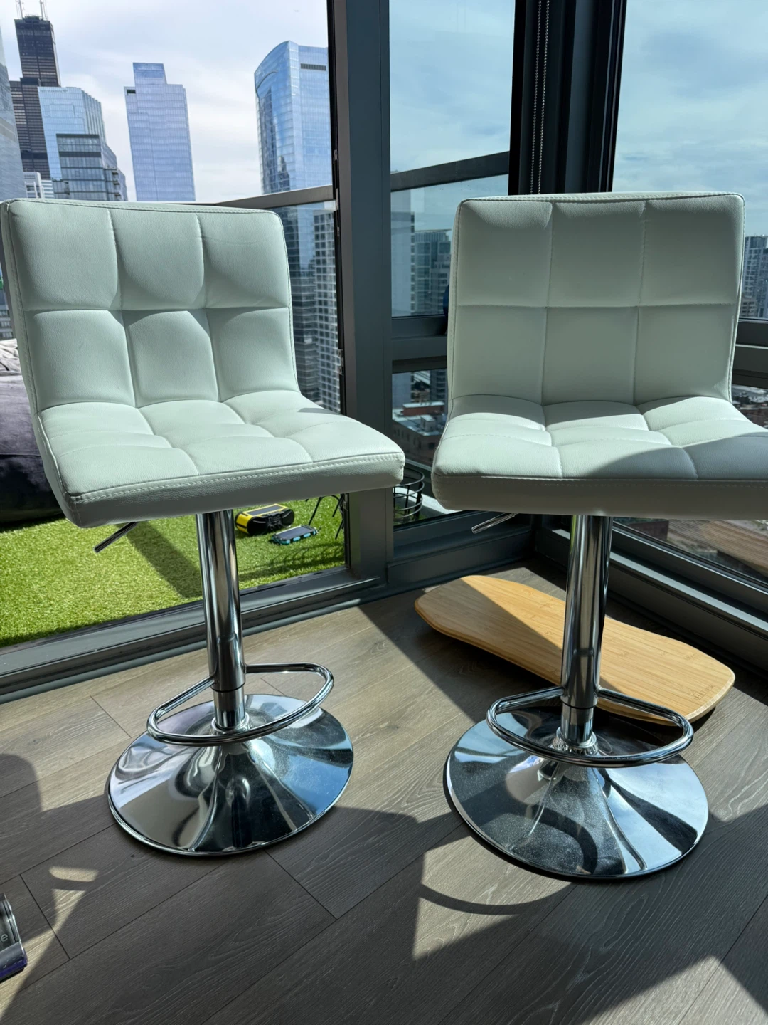 White Faux Leather Adjustable Bar Stools (Set of 2) - photo 2