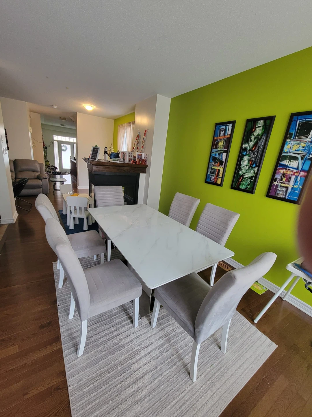 Modern Dining Set - White Marble Table & Grey Chairs