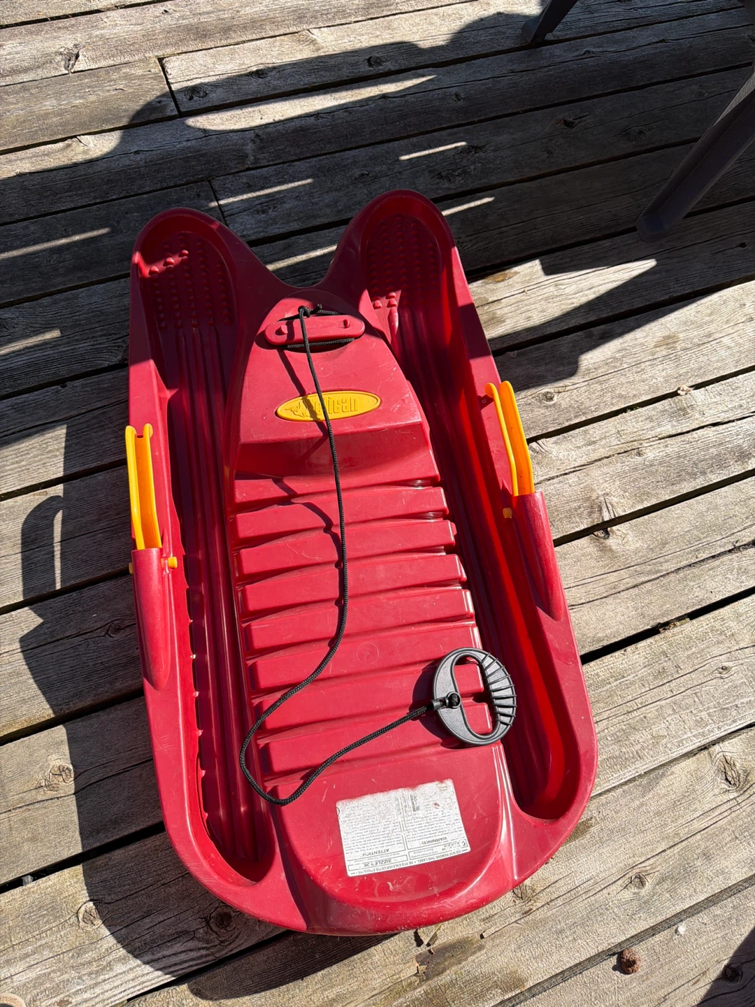 Red Toboggan Sled with Rope and Handle - photo 3