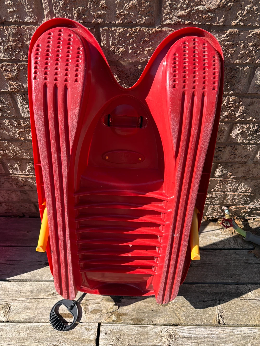 Red Toboggan Sled with Rope and Handle - photo 2