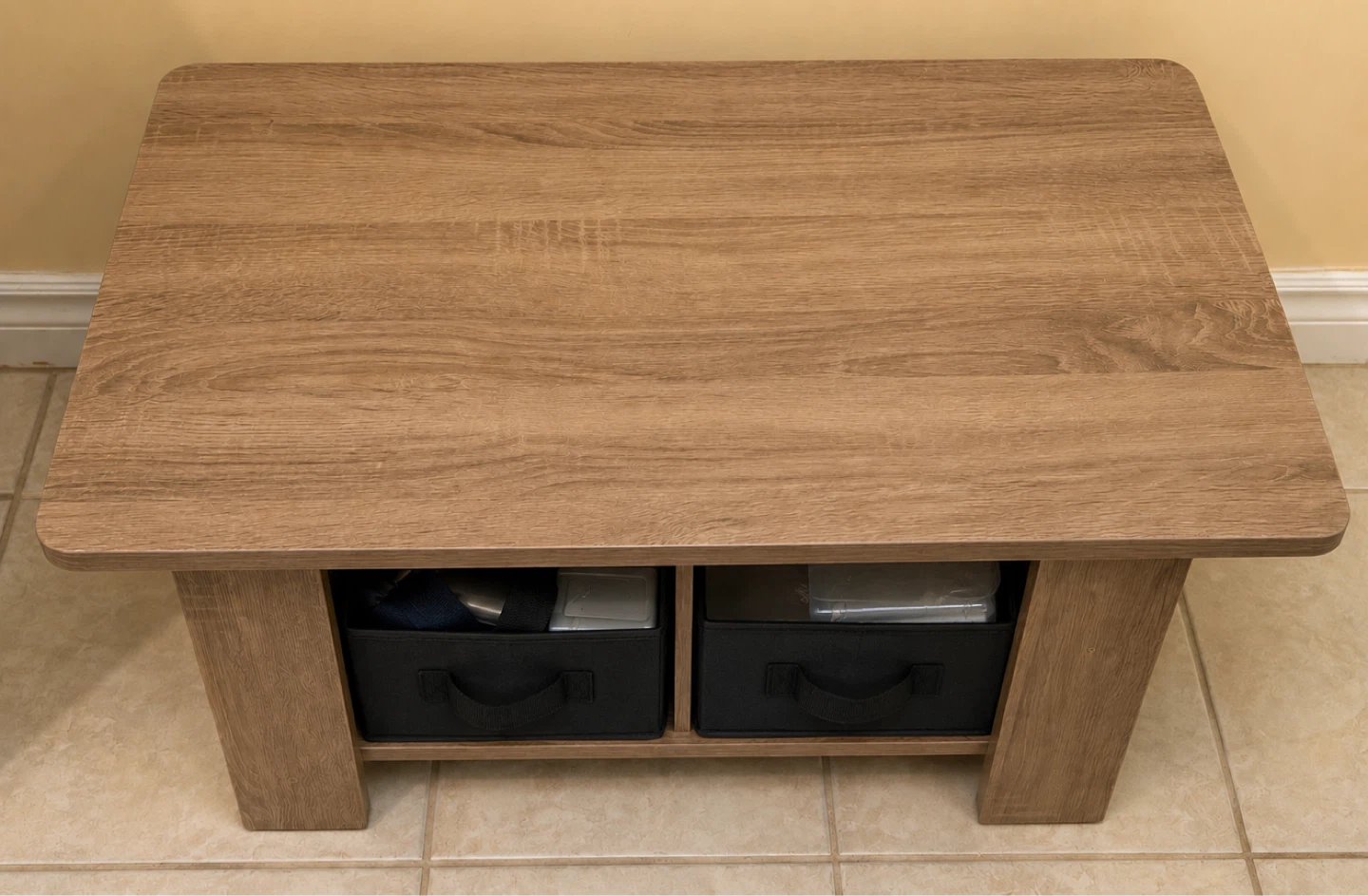 Wooden Coffee Table with Storage Bins