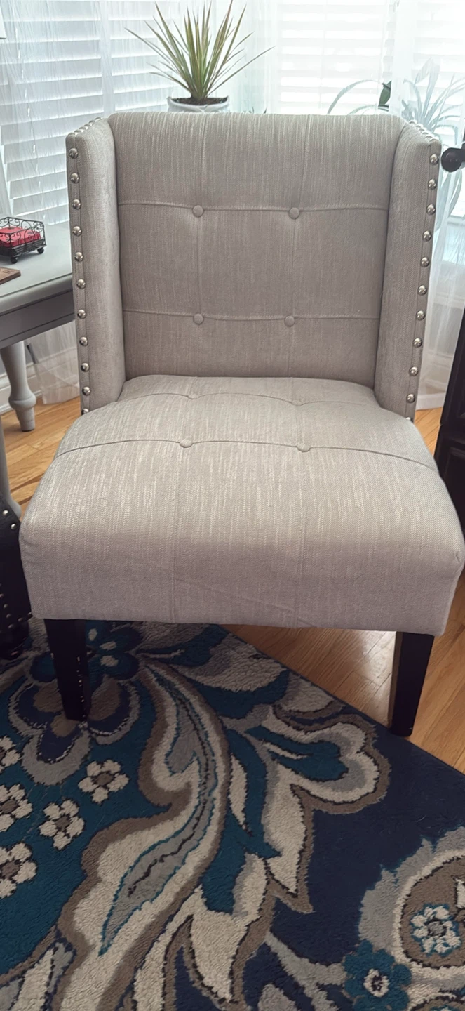Grey Accent Chair with Stud Trim