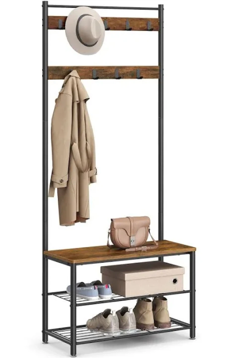 Hall Tree with Storage Bench and Shoe Racks - photo 2