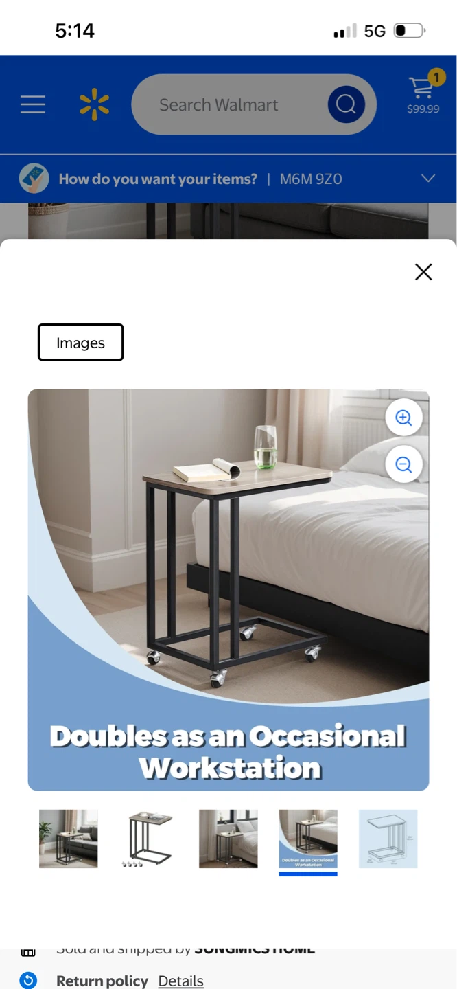 New Metal and Wood C-Table with Wheels - photo 5