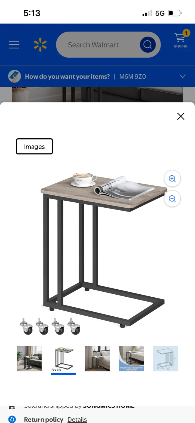 New Metal and Wood C-Table with Wheels - photo 2