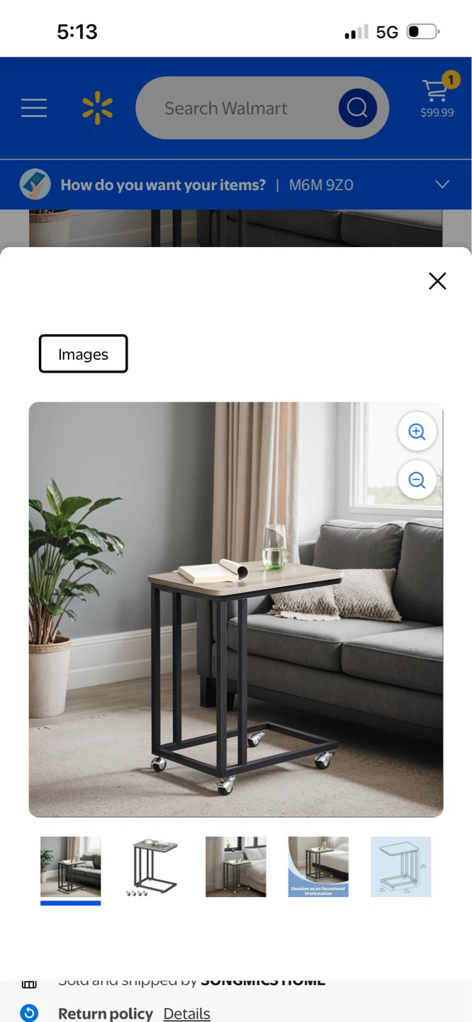 New Metal and Wood C-Table with Wheels