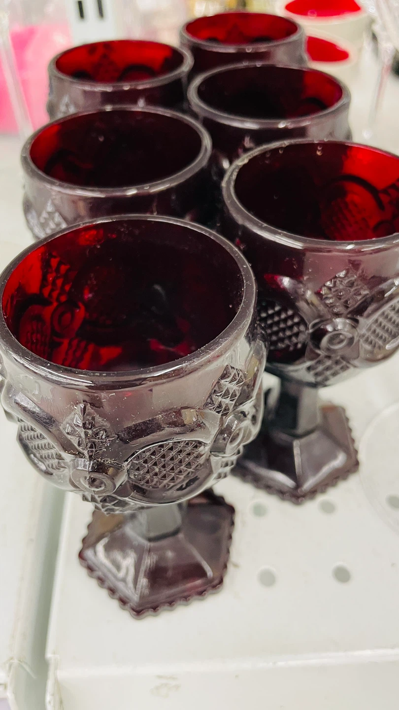 Set of 6 Vintage Ruby Red Goblets